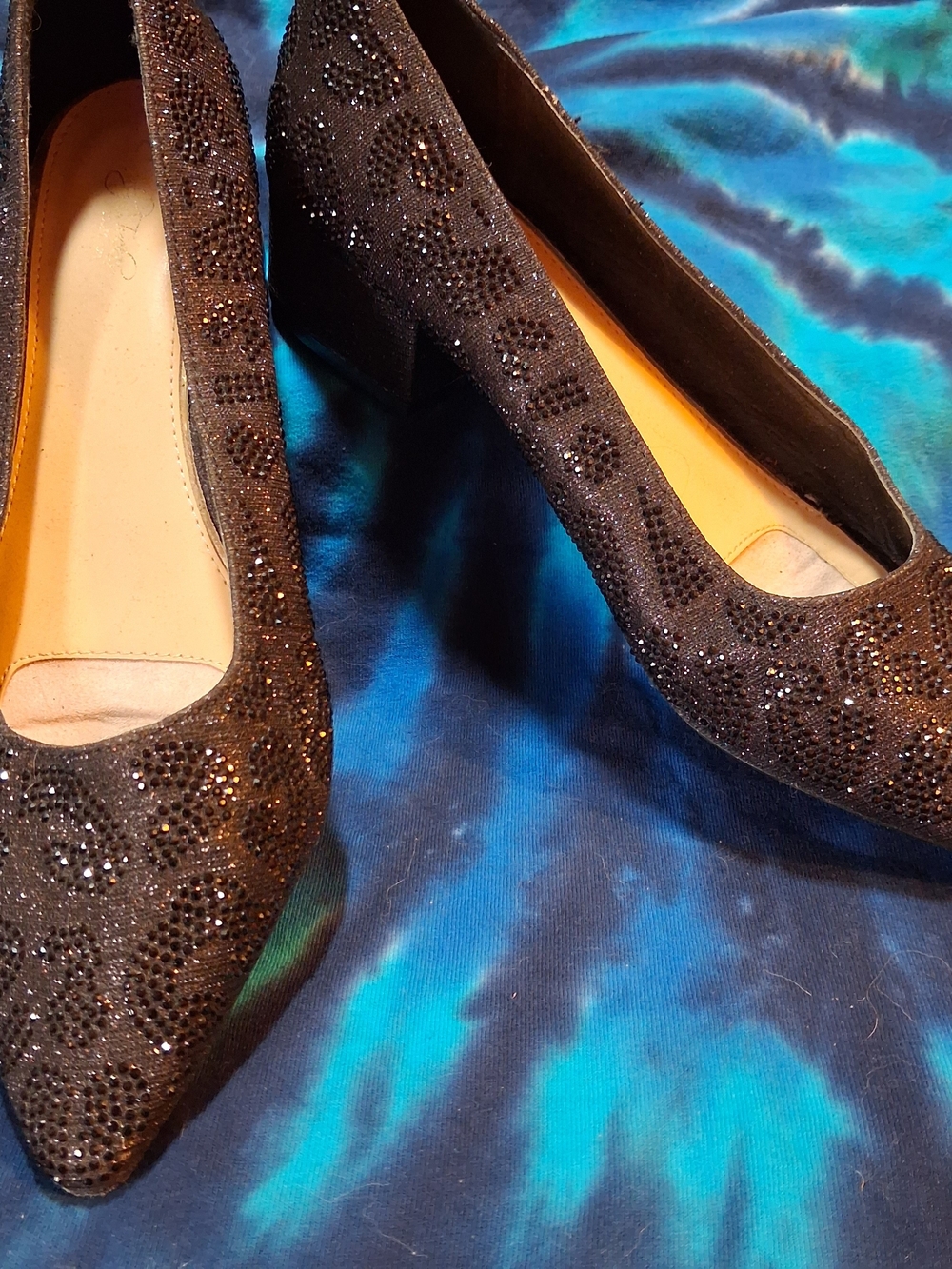 Black Crystal Low Heel Studded Pumps 9.5M Special Occasion Holidays Maximalism